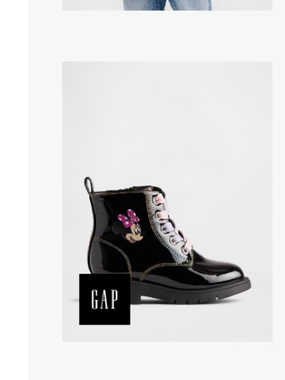 GAP Kids Black Patent Minnie Mouse Lace-Up Boots with Pink Accents